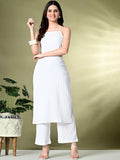 Sangria Self Design Shoulder Straps Straight Kurta With Palazzo | Grocsy