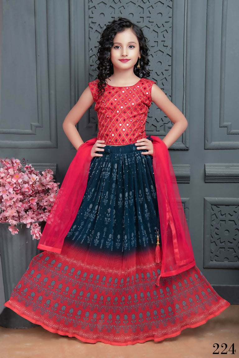 Kids Wedding Designer Blue Georgette Lehenga Choli - Aaradhna | Grocsy