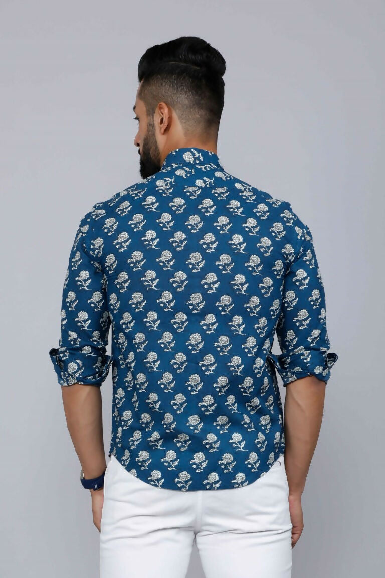 Miravan Men's Blue Spread Collar Floral Print Casual Shirt | Grocsy