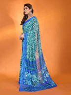 PR Fashion Blue Kota Doria Printed Saree | Grocsy