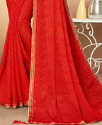 Red Chiffon Leheriya Printed Saree With Unstitched Blouse Piece - Swarna | Grocsy