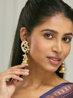 Nuyug 22K Gold-Plated Elegant Kundan Stone Studded & Pearl Drops Mini Jhumki Dangler Earrings | Grocsy