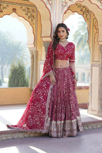 Lorenvalley Ranipink Pure Viscose Jacquard With Embroidered Sequins work Lehenga Choli | Grocsy