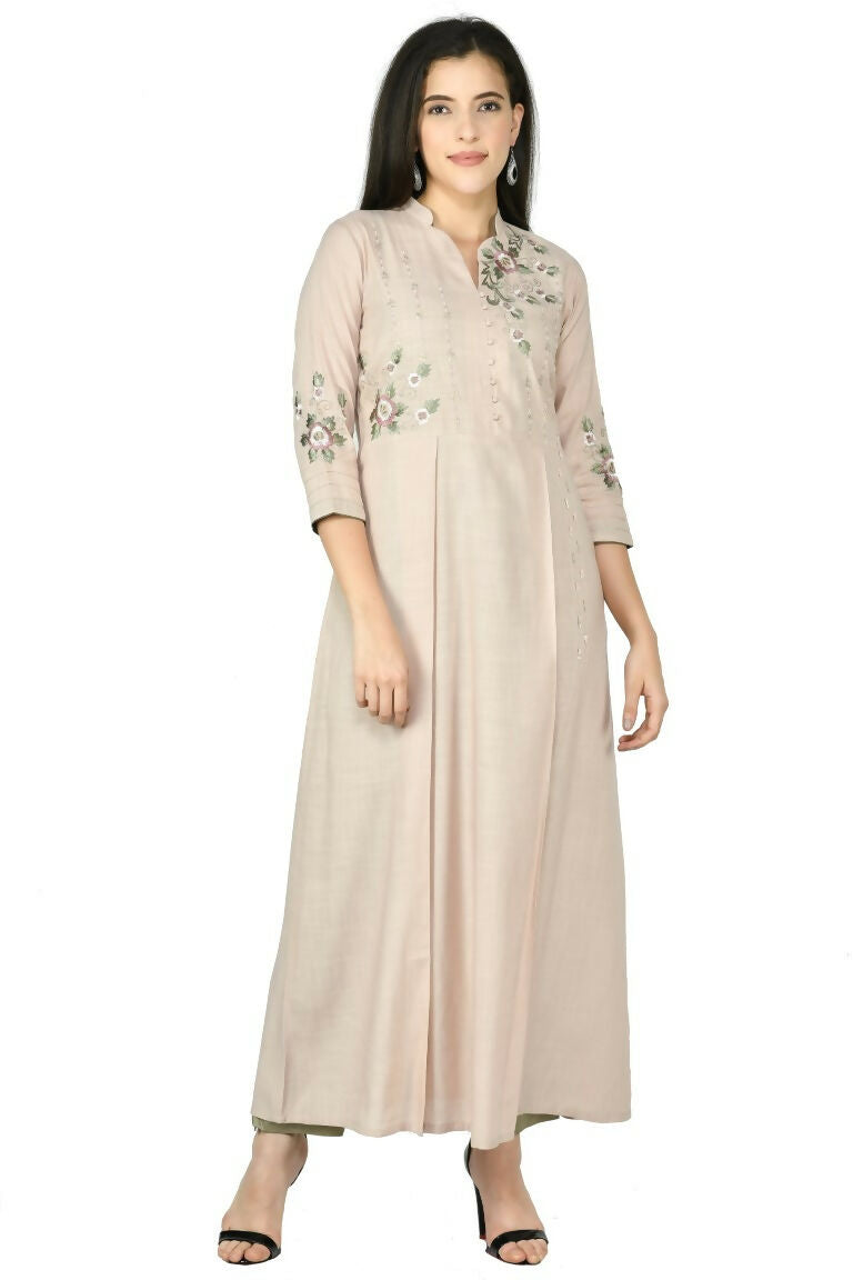 Joban Fashion Beige Cotton Rayon Kurta Set | Grocsy