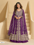 Anaita Purple Chinon Readymade Anarkali Lehenga with Heavy Embroidery Work | Grocsy
