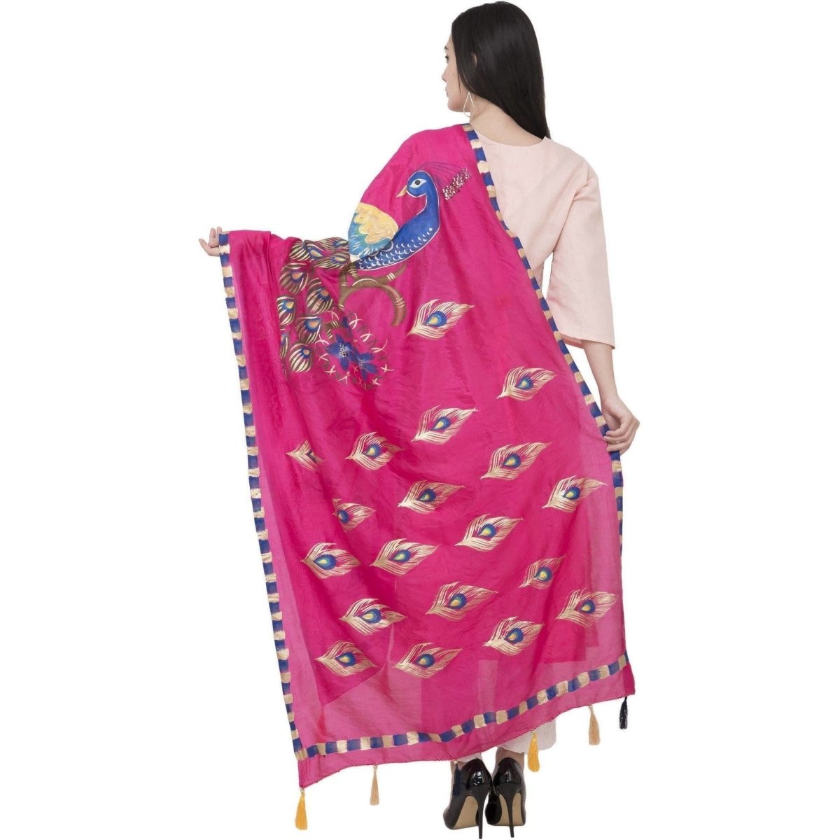 A R Silk Silk Peacock Multi Fancy Dupatta Color Rani Dupatta or Chunni | Grocsy