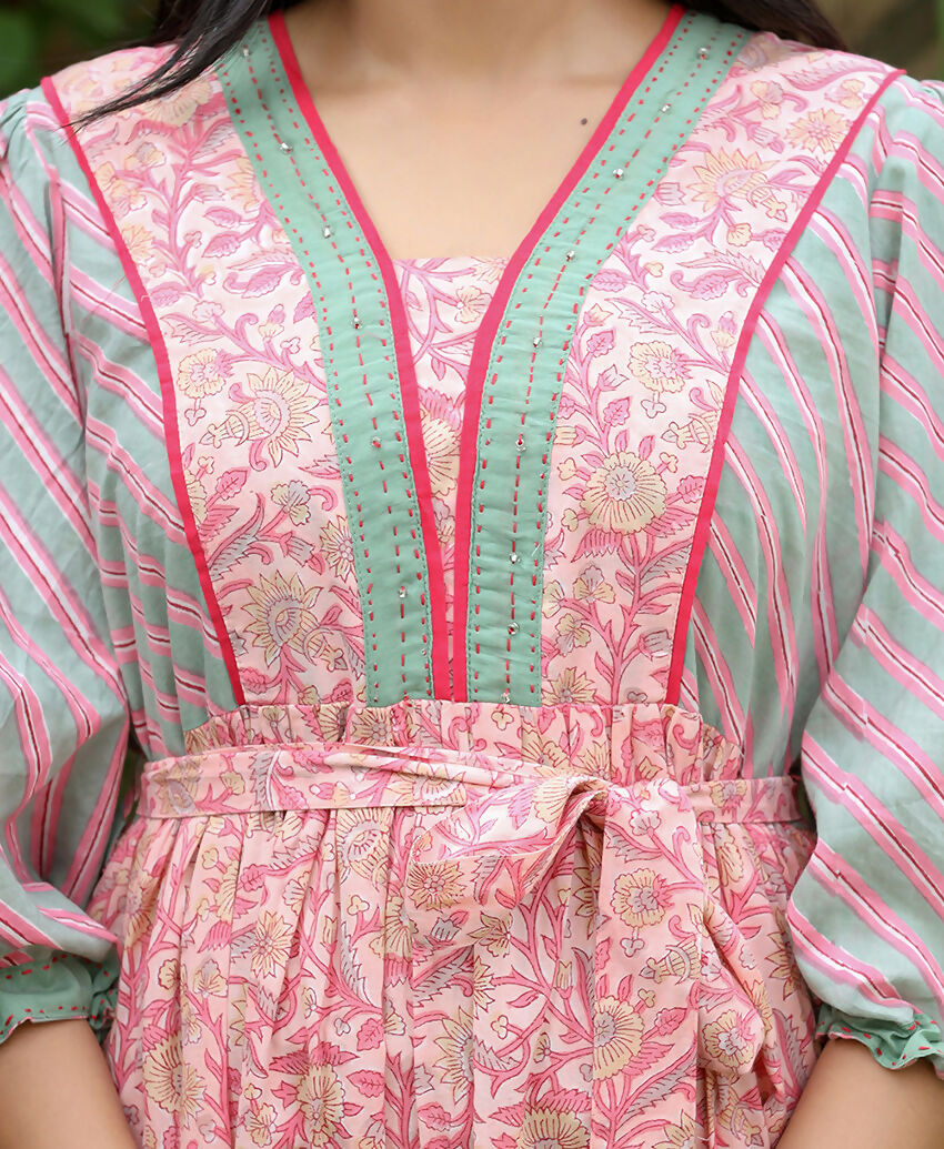 Kaajh Women's Pink Hand Block Printed Dress | Grocsy