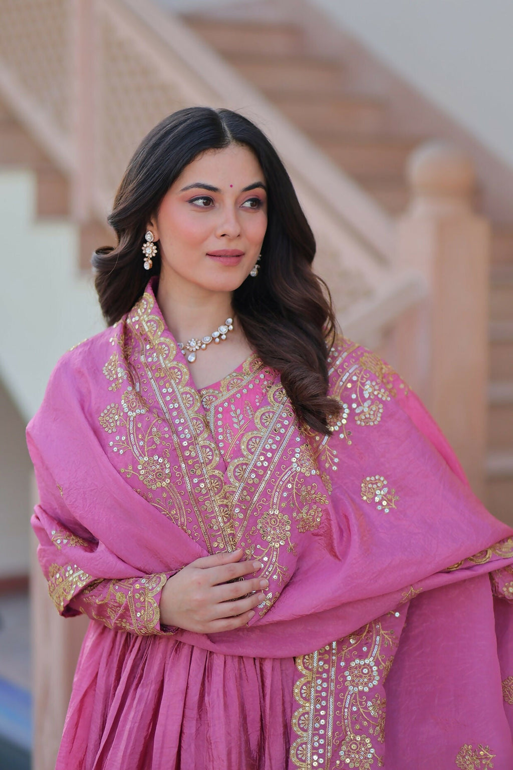 Joban Fashion Pink Crush Sequence Embroidery Work Kurta Set | Grocsy