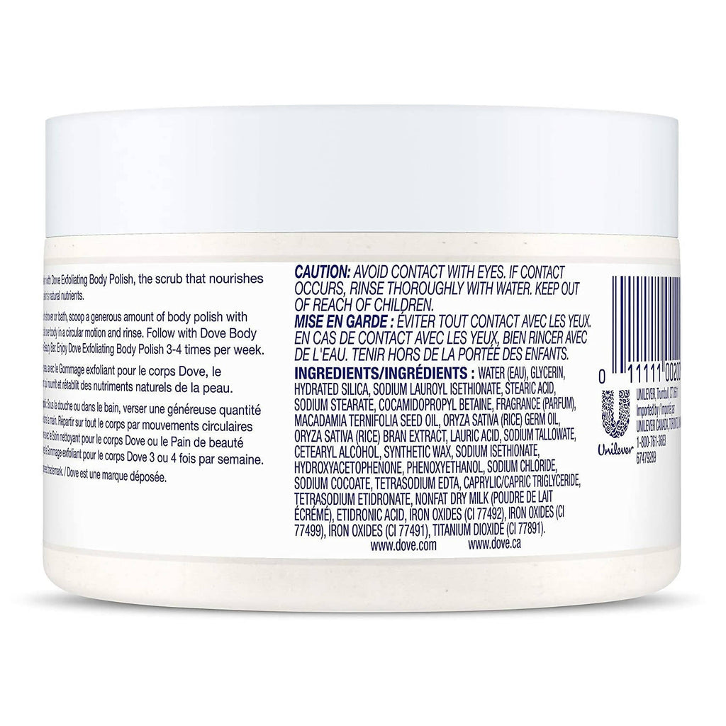 Dove Crushed Macadamia & Rice Milk Moderate Exfoliating Body Scrubating Body Polish Scrub | Grocsy