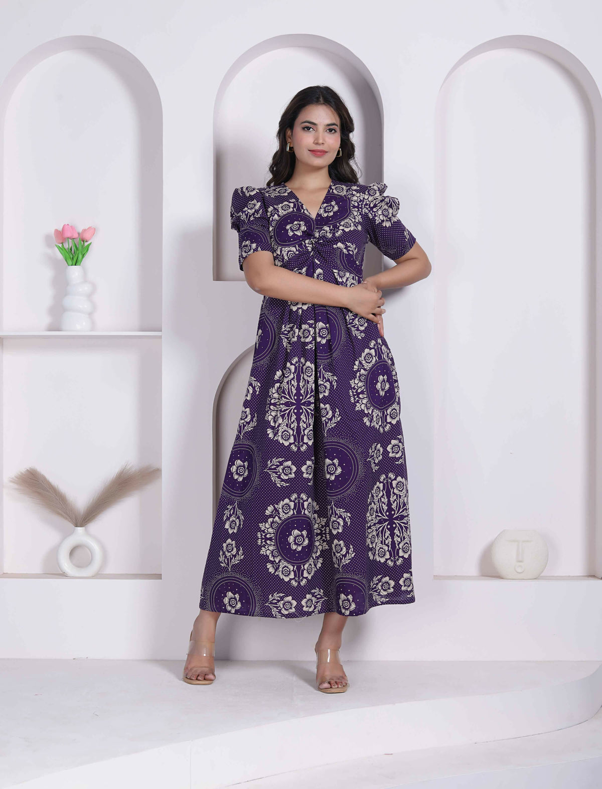 Miravan Womens Floral Printed Cotton Butterfly Maxi Dress | Grocsy