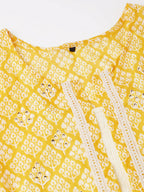 White Cotton Solid Flared Dress with Printed Shrug - Yukti | Grocsy
