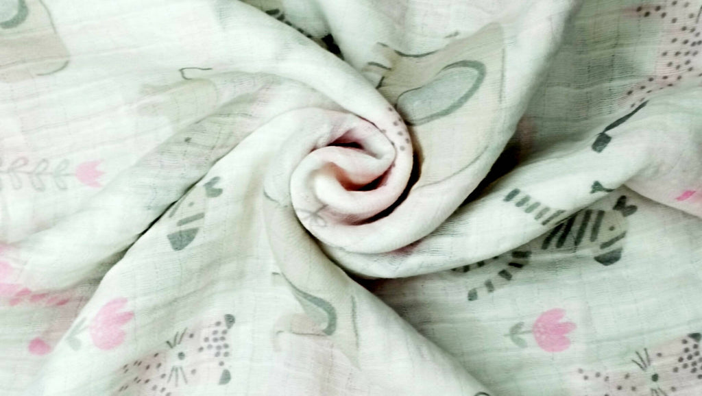 Kindermum Organic Cotton Muslin Swaddle Blanket 100 Cm X 100 Cm - Set Of 2 - Jungle Safari And Tiny Animals | Grocsy
