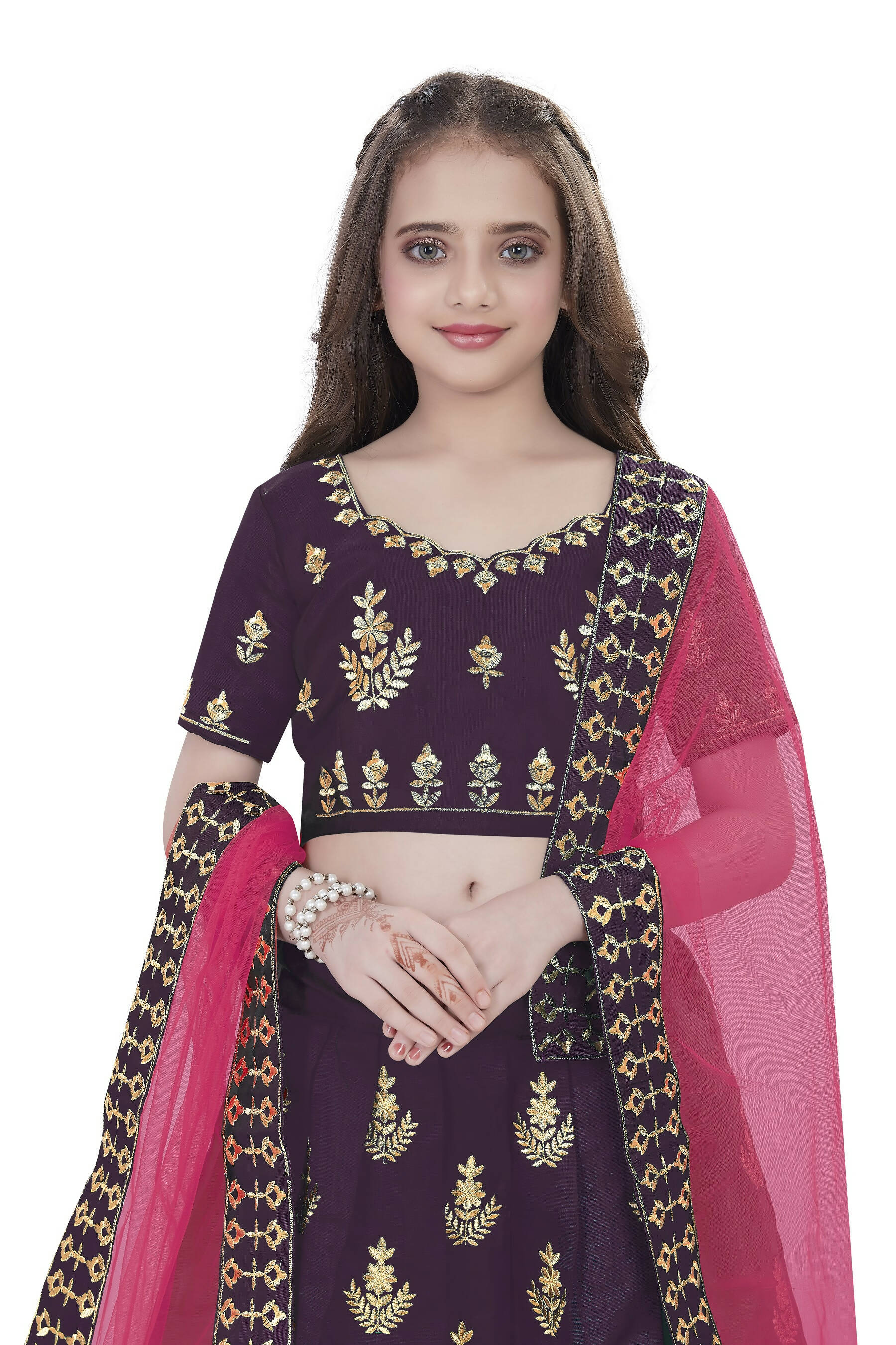 Dwiden Purple Kamal Tafetta Sattin Semi-Stitched Girl's Lehenga Choli | Grocsy