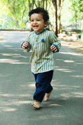 Mhyssa Manny Full Sleeve Beige T-shirt With Blue Pants Set For Kids | Grocsy