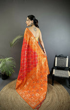 Joban Fashion Orange Geometric Pattern Soft Silk Patola Saree | Grocsy