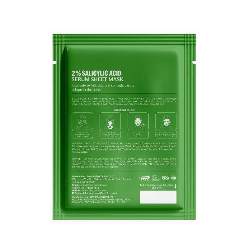 Bake 2% Salicylic Acid Sheet Mask For Black Heads, Oily And Acne Prone Skin | Grocsy