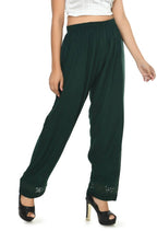 Mominos Fashion Moeza Reyon Cotton Bottle Green Straight Palazzo | Grocsy