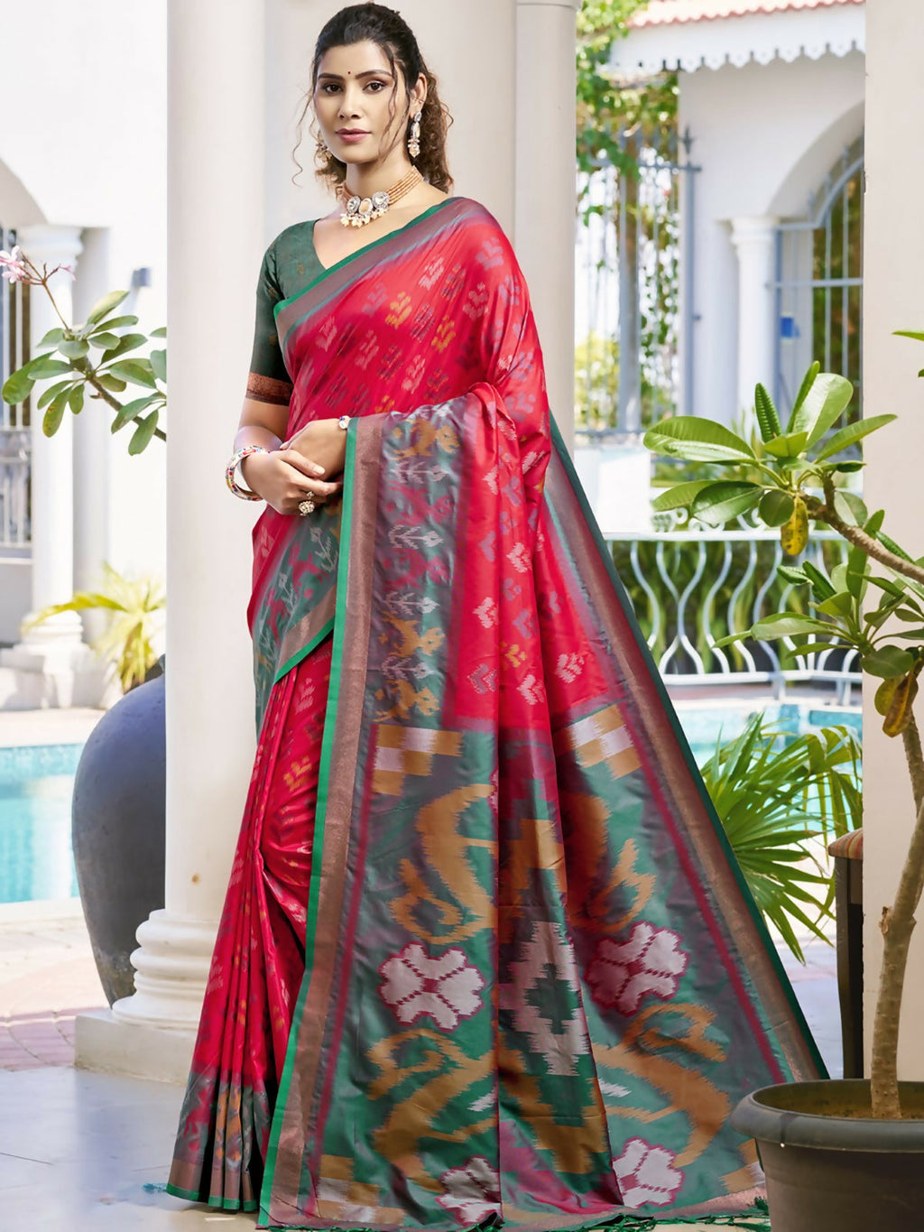 Anaita Red Silk Saree With Blouse Piece | Grocsy