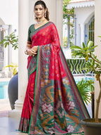Anaita Red Silk Saree With Blouse Piece | Grocsy