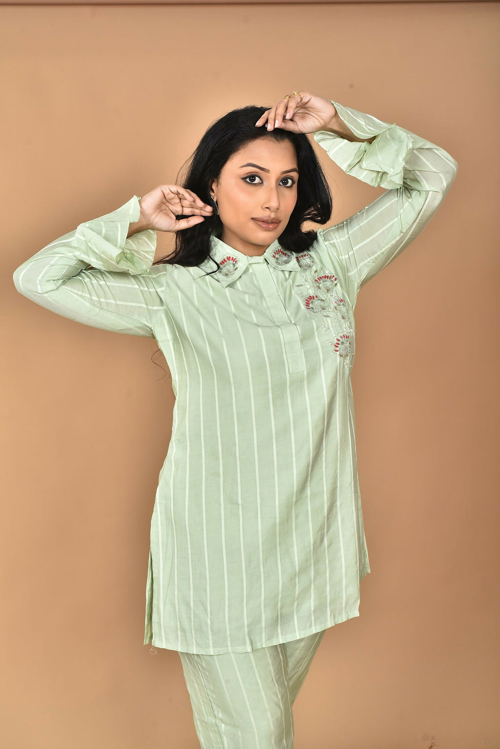 Morchari Women And Hand Embroidery Co-Ords-Green | Grocsy