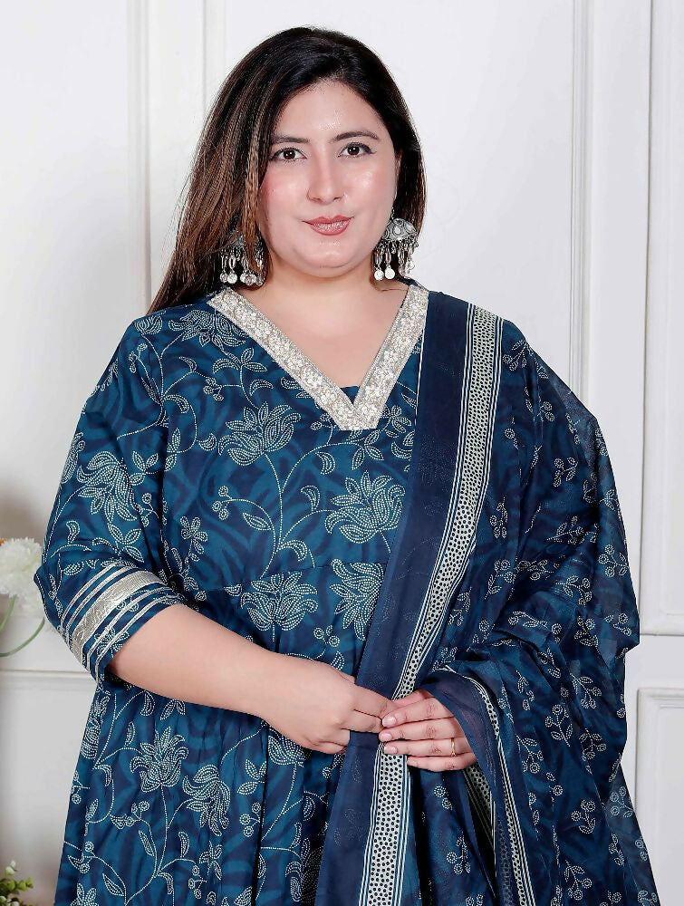 Miravan Plus Size Women'S Jashn Hand Block Printed Ethnic Anarkali Kurta And Dupatta | Grocsy