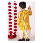 Little Bansi Boys Yellow and Cream Color Feather print Kurta and Dhoti | Grocsy