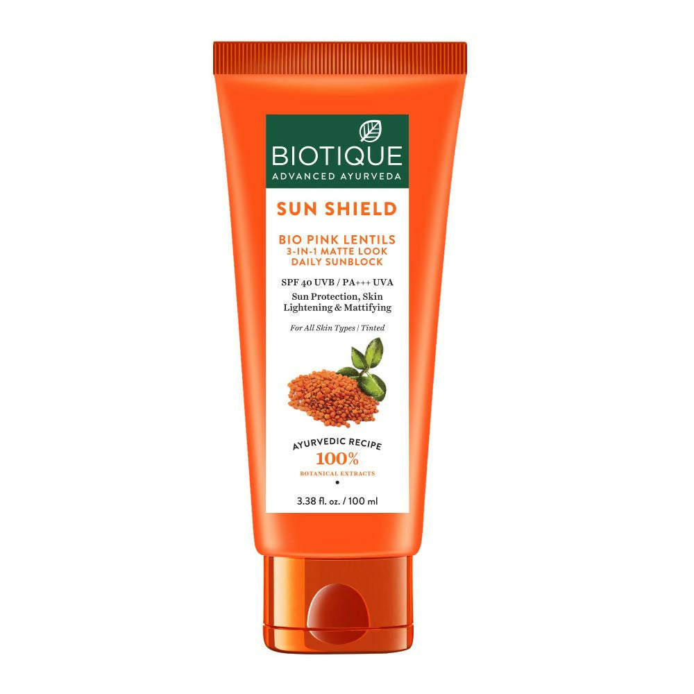 Biotique Bio Pink Lentils 3 In 1 Matte Look Sun Shield SPF 40 | Grocsy