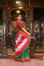 Very Much Indian Handloom Cotton Viscose Ilkal Saree Bright Green With Red Border | Grocsy