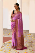 Joban Fashion Hot Pink Crepe Chiffon Pure Handloom Banarasi Silk Saree | Grocsy