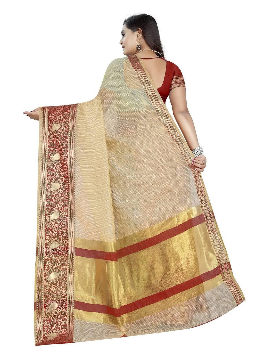 Vamika Banarasi Jaquard Cream Weaving Saree | Grocsy