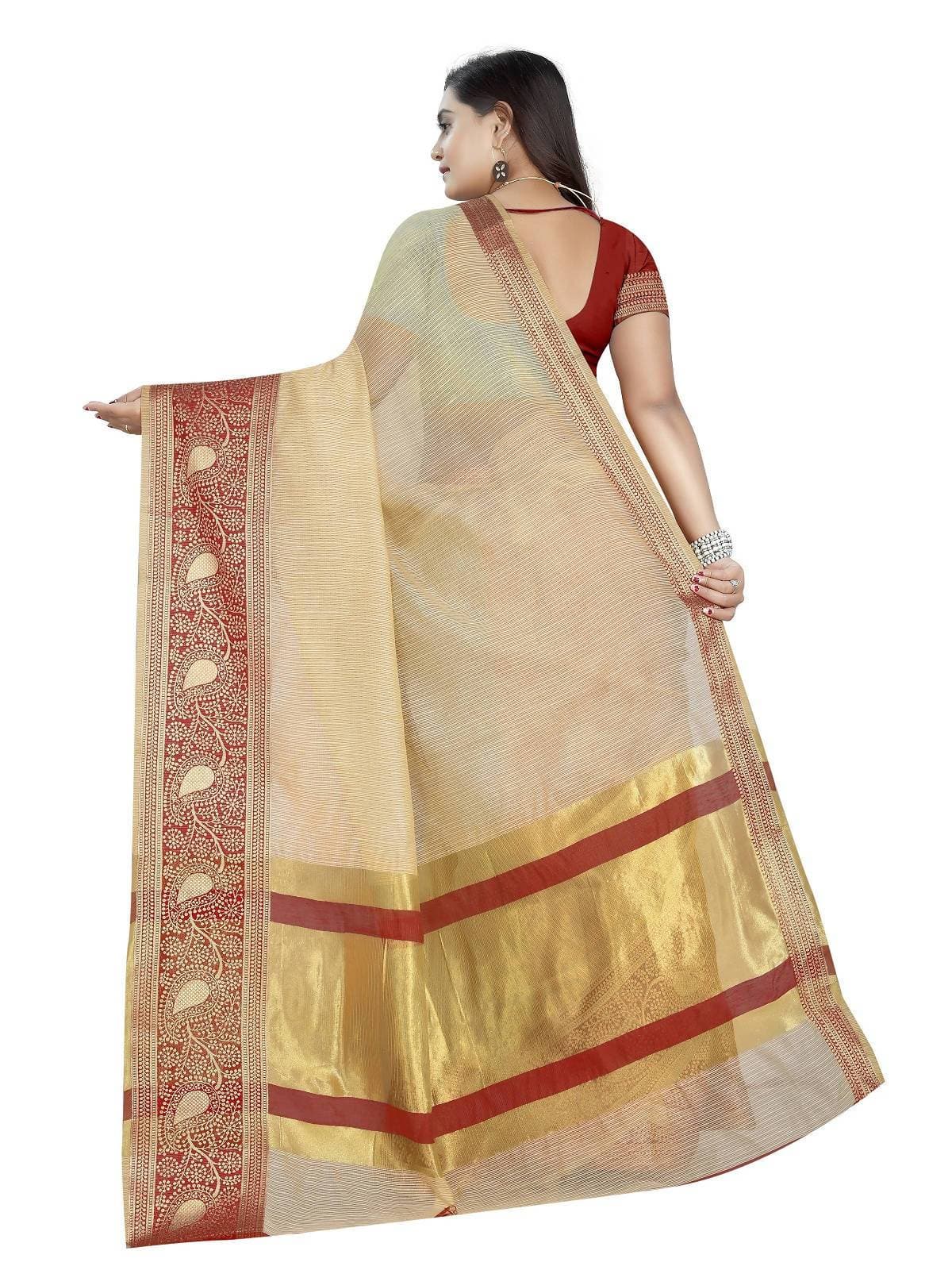 Vamika Banarasi Jaquard Cream Weaving Saree | Grocsy