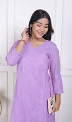 Miravan Womens Lavender Angrakha Kurta Set | Grocsy