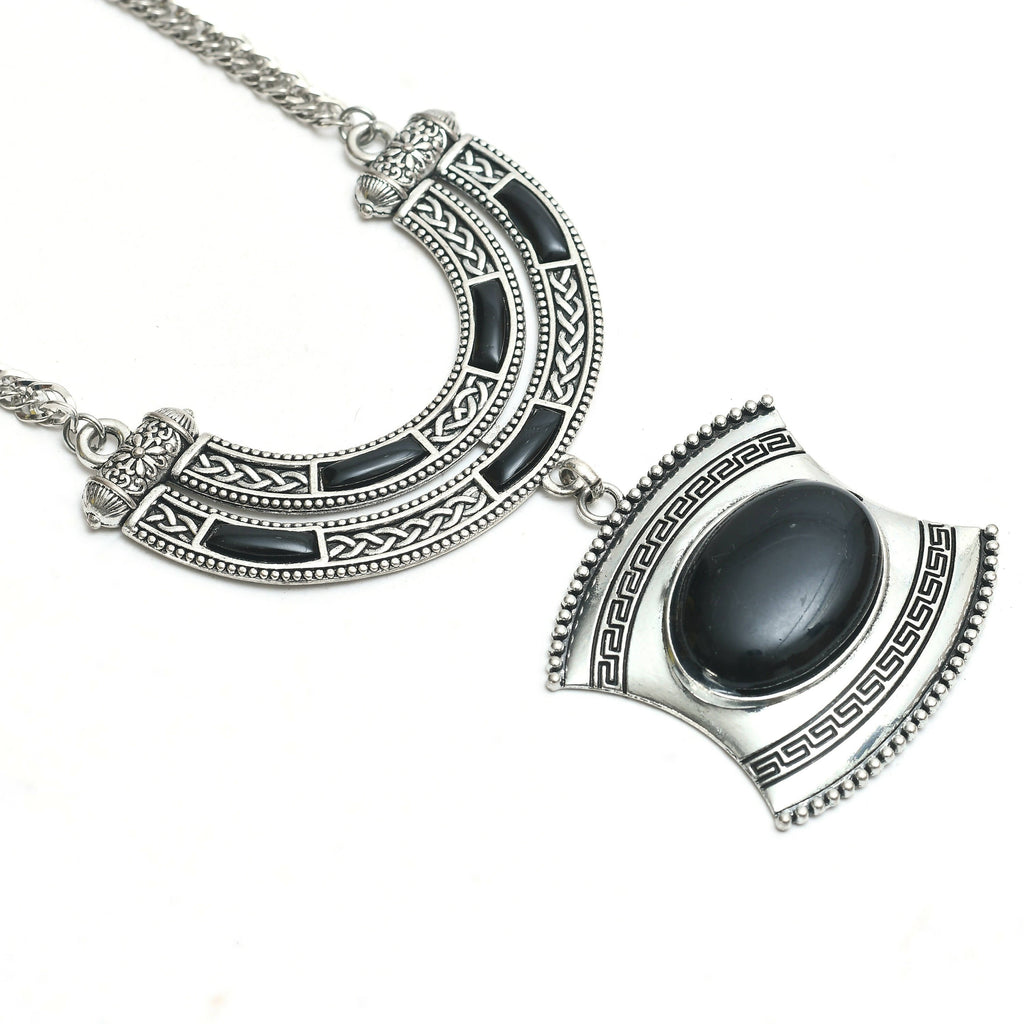 Mominos Fashion Johar Kamal Oxidised Silver-Plated Stone Work Long Necklace Handicraft | Grocsy