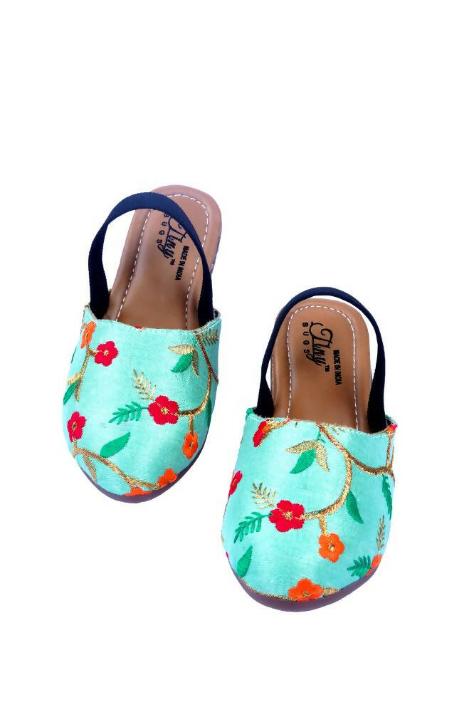 Tiny Bugs Girls Embroidered Strap Ethnic Jutis-Green | Grocsy