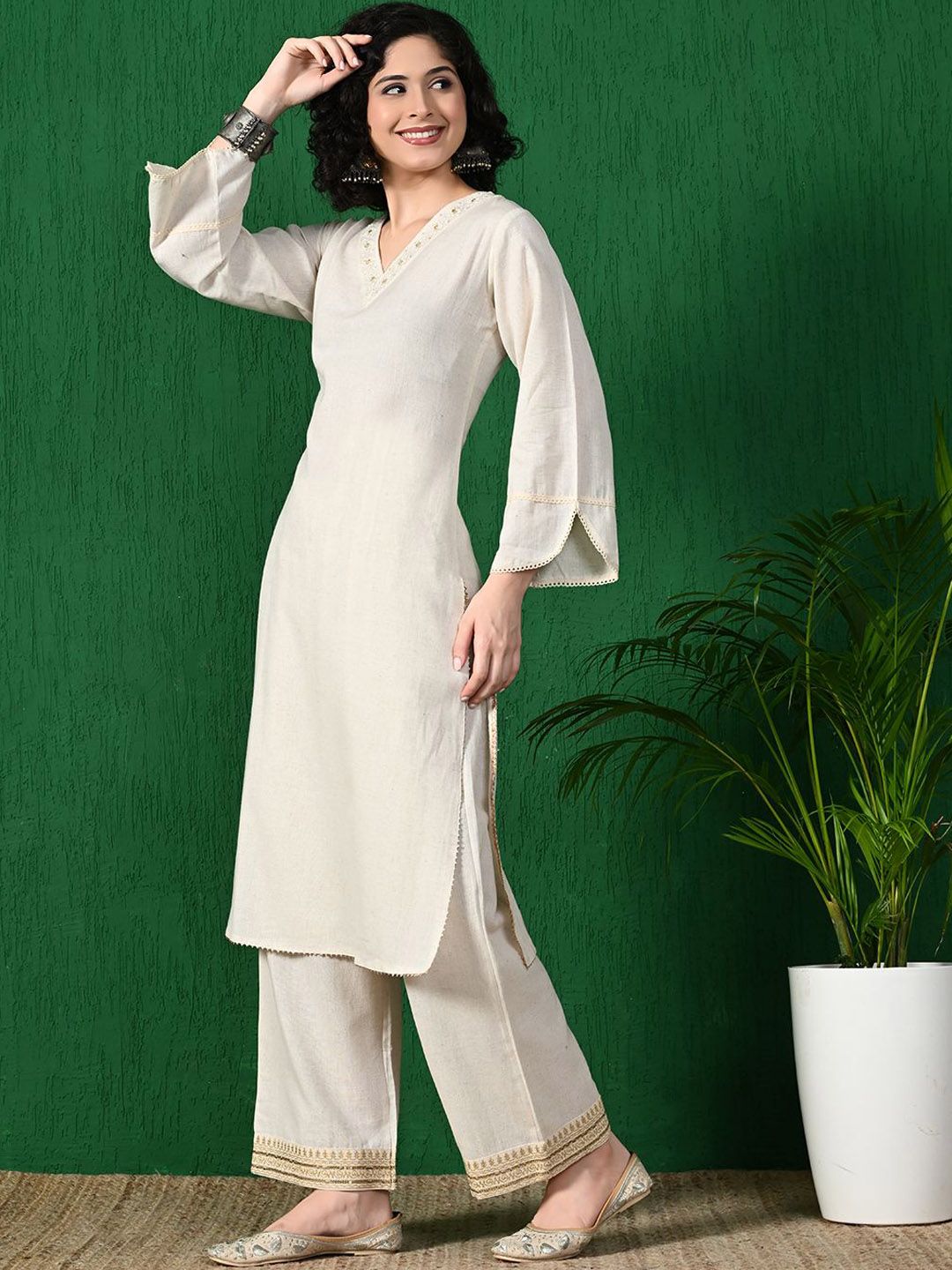 Sangria Embroidered Pure Cotton A-Line Kurta | Grocsy