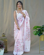 Vamsee Baby Pink Organza Saree | Grocsy