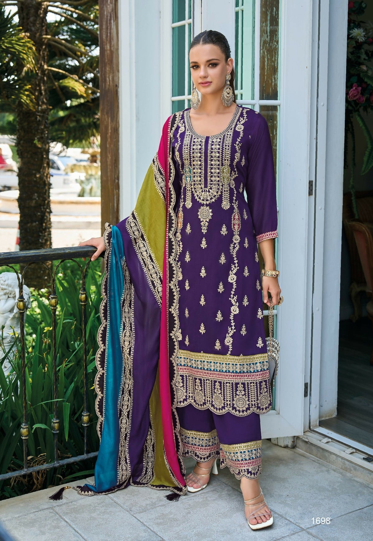 Anaita Purple Premium Embroidered Chinon Stitched Salwar Suit | Grocsy