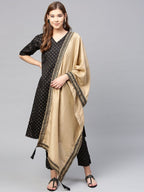 Ahalyaa Women's Black Poly Silk Printed Kurta Pant With Dupatta | Grocsy