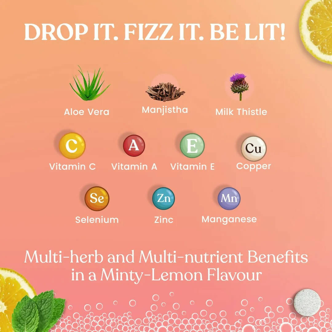 Kapiva Ayurveda Radiance Fizz Happy Skin Effervescent Tablets - Minty Lemon | Grocsy