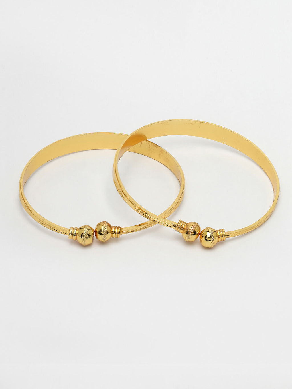 NVR Women's Set of 2 Gold-Polished Handcrafted Adjustable Bangles | Grocsy