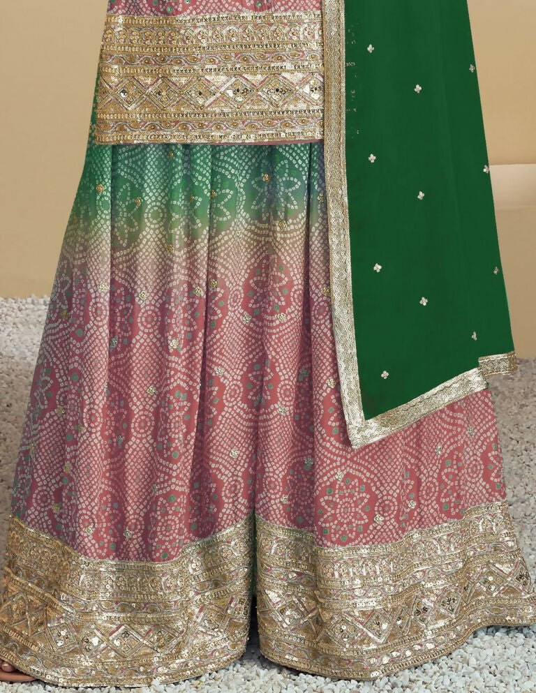 Vastranavya Bandhej Printed Chinon Chiffon Embroidered Sequins Pakistani Suit | Grocsy