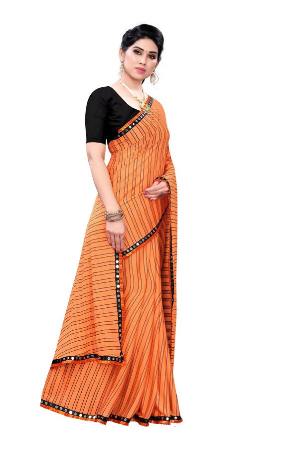 Vamika Orange Malai Silk Printed Saree (Zigzag Orange) | Grocsy