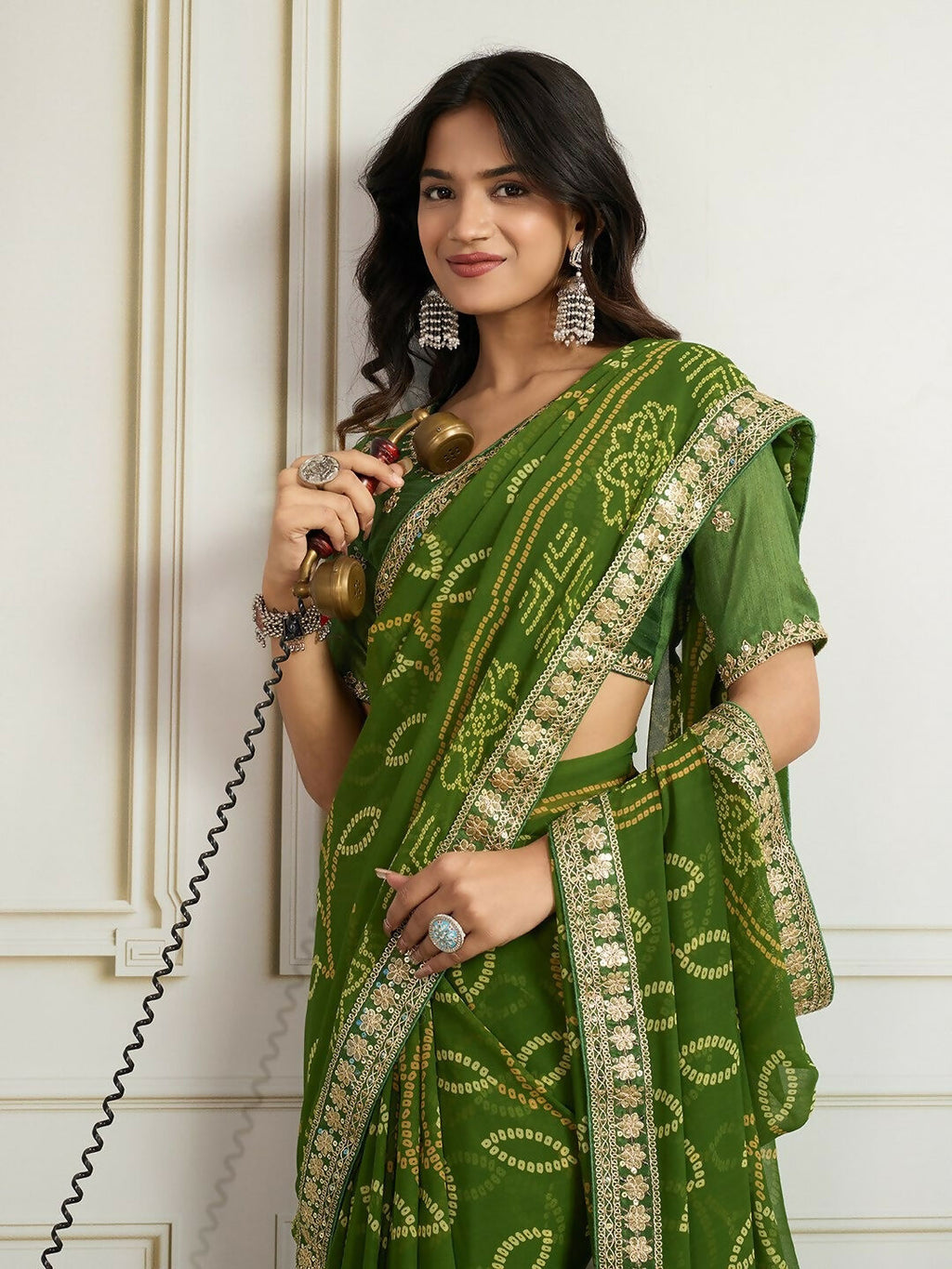 Ai Fashion Green Georgette Rajwadi Bandhani Print Party Wear Saree | Grocsy