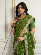 Ai Fashion Green Georgette Rajwadi Bandhani Print Party Wear Saree | Grocsy