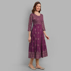 Alvano Beautiful Printed Anarkali Kurta for Women and Girls Casual wear, Partywear, Wedding (Wine) | Grocsy