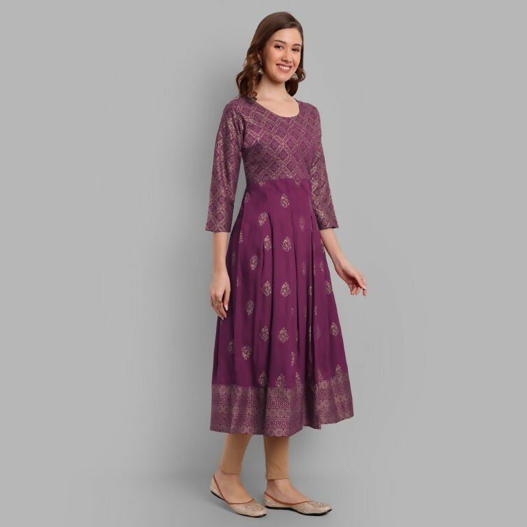 Alvano Beautiful Printed Anarkali Kurta for Women and Girls Casual wear, Partywear, Wedding (Wine) | Grocsy