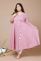 Miravan Women's Pink Plus Size Cotton Floral Print Long Anarkali Kurta | Grocsy