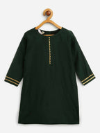 Ahalyaa Dark Green Chanderi Solid Kids Kurta Palazzo Set With Dupatta For Girls | Grocsy