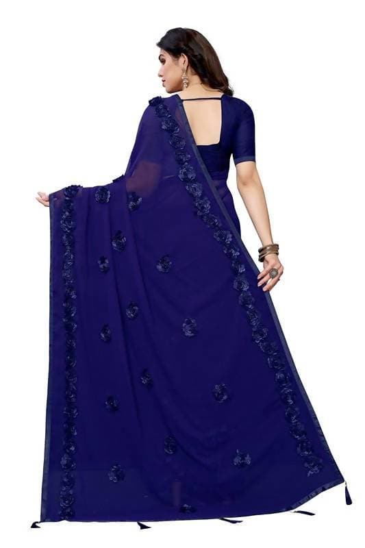 Vamika Navy Georgette Embroidery Saree (GULABO NAVY) | Grocsy