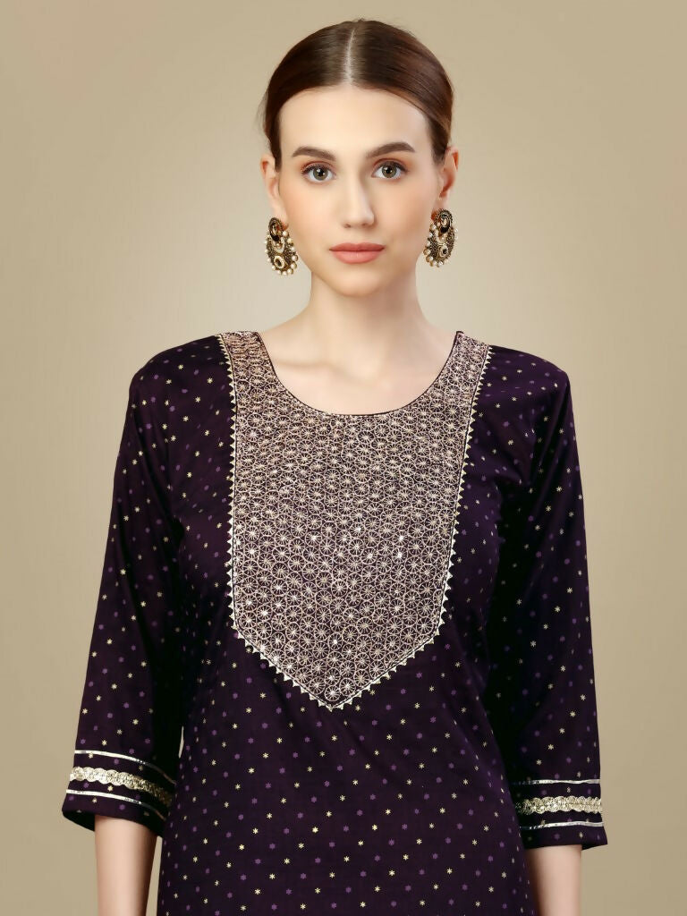 Jyoti Fashion Women's Purple Silk Blend Embroidery & Sequence work Kurta with Trouser & Dupatta | Grocsy